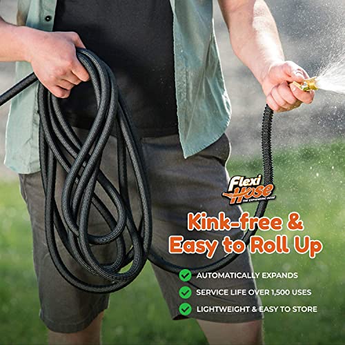 Flexi Hose Lightweight Expandable Garden Hose, 50FT - Retractable Garden Hose, Water Hose - No-Kink Flexibility, 3/4 Inch Solid Brass Fittings and Double Latex Core - size: 50 ft