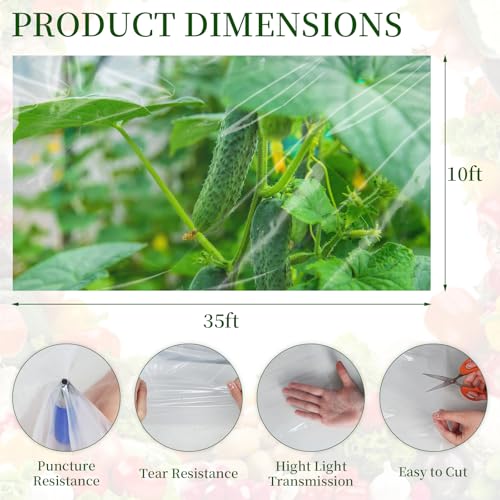 10x35 FT Greenhouse Plastic Sheeting,Transparent Greenhouse Film, UV Resistant Waterproof Plastic Covering for Winter, Polyethylene Greenhouse Covering for Farm, Garden,Agriculture - size: 10×35FT