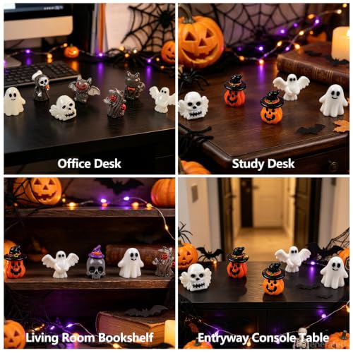 18PCS Halloween Mini Resin Figures, 9 Styles Halloween Figurines - color: Halloween Fixed-d
