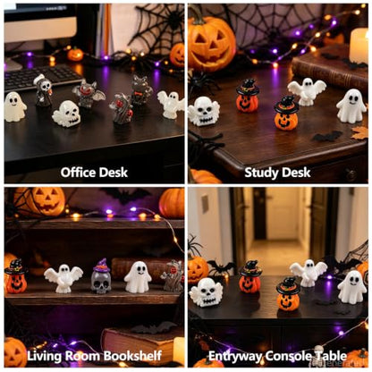 18PCS Halloween Mini Resin Figures, 9 Styles Halloween Figurines - color: Halloween Fixed-d