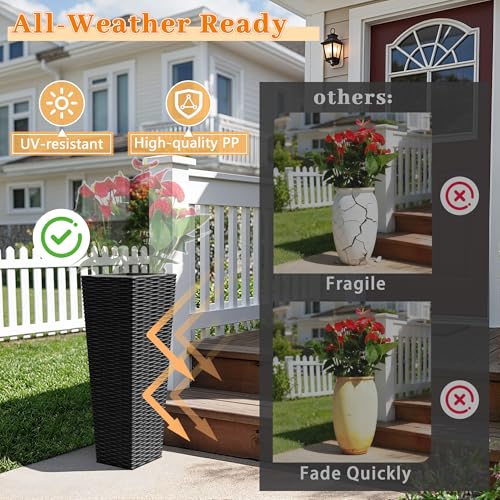 Greesum 23 Inch Tall Plastic Planters (Set of 2), Black - color: Black, size: 23" Height without Tray
