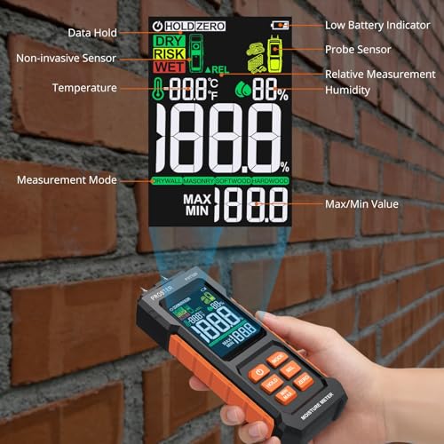 Proster 2-in-1 Moisture Meters Pin Pinless Tester for Wood/Drywall