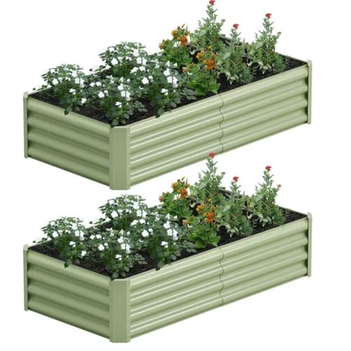 2PCS 4x2x1FT Galvanized Raised Garden Bed, Galvanized Planter Raised Garden Boxes Outdoor, Large Metal Raised Garden Beds for Vegetables-Green - color: Green, size: 4x2x1(2PCS)