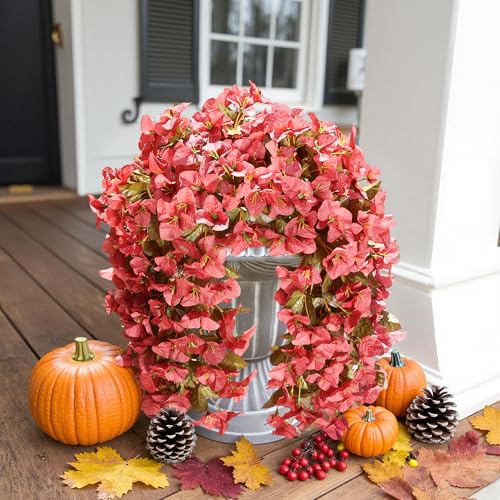 2 PCS Bougainvillea Artificial Hanging Flowers Plants for Outdoors, Red - color: Red B