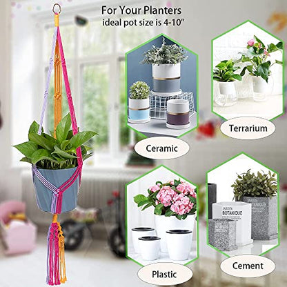 Rainbow Colorful Macrame Plant Hanger, 2 Pack - color: Colorful