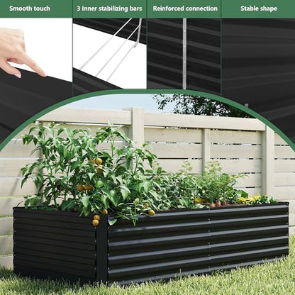 FOOWIN 6x3x2ft Raised Garden Bed Outdoor, Galvanized Steel Garden Beds - color: Black, size: 6x3x2 FT-4PC
