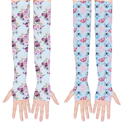 2 Pairs Gardening Sleeves for Women Sun Protection Arm Sleeves for Women Anti-Slip Floral Gardening Sleeves