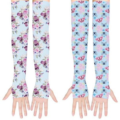 2 Pairs Gardening Sleeves for Women Sun Protection Arm Sleeves for Women Anti-Slip Floral Gardening Sleeves