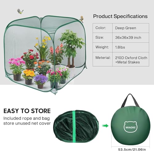 2Pc Pop Up Mesh Plant Cover,35x35x38'' Garden Netting for Insect Protection - color: Green, size: 2 pieces
