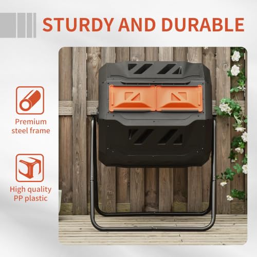 Outsunny Tumbling Compost Bin 360° Dual Chamber 43 Gallon, Orange - color: Orange