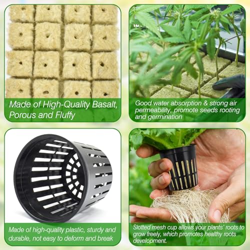 Halatool 36PCS 1.2" Rockwool Cubes & 30PCS 2" Net Cups for Hydroponics - size: 1.2" rockwool-36pcs+2" net cups-30pcs