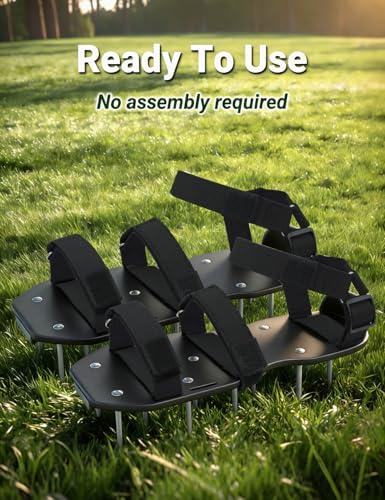 Lawn Aerator Shoes, Soil Aerator Grass Tool with Dual Hook & Loop Straps - color: Black&Silver
