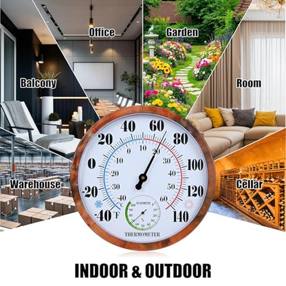 10 Inch Indoor Outdoor Thermometer Hygrometer Combo - color: Brown