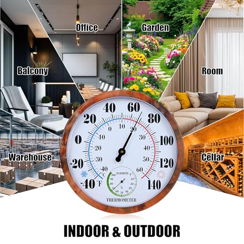 10 Inch Indoor Outdoor Thermometer Hygrometer Combo - color: Brown