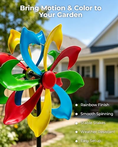 Colorful Metal Wind Spinner, 13" Garden Spinner with Stake