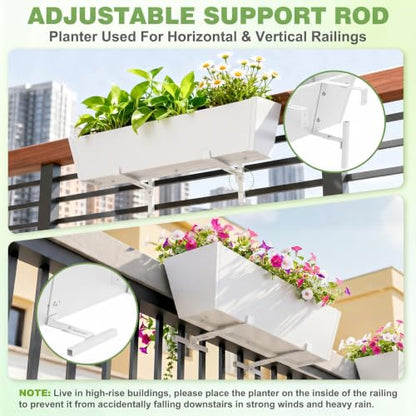 2PC White Railing Planter for Outdoor Plants 36 Inch Metal Hanging Planters Pots with Adjustable Brackets and Drainage Railing Planter Boxes Hanging Flower Pots for Balcony Deck Railings Patio Dec - color: White