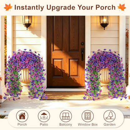 Artificial Hanging Flowers for Outdoors, 4 PCS 688-Bloom UV Resistant Mums - color: Double Purple