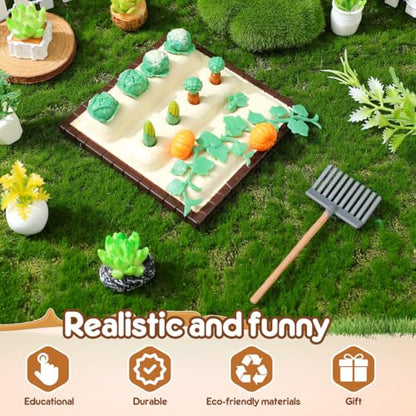 Sewroro Mini Landscape Vegetable Field Model Mini Farm Tool Model Set Dollhouse Accessories for Diorama Vegetable Garden Miniature Farm Tool Set Home Decor Scene Layout