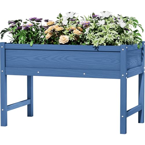 Weatherproof Raised Garden Bed, HDPE Outdoor Elevated Planter Box with Legs, Garden Box, Flower Beds for Patio, Deck, Balcony (Navy Blue) - color: Navy Blue, size: 39x21x25in