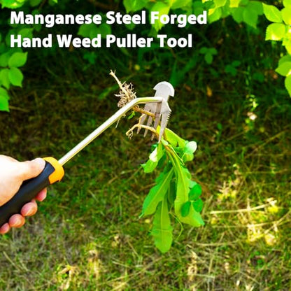 Garden Uprooting Weeding Tools - 3 Pack Hand Held Weeder Puller Tool Set, Rubber Handle, Weed Remover for Garden Farm Weeding