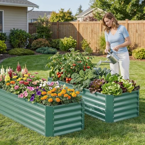 Raised Garden Bed Kit 6x2x1.4ft, Metal Planter Boxes Outdoor, Green - color: Lotusgreen, size: 6x2x1.4ft