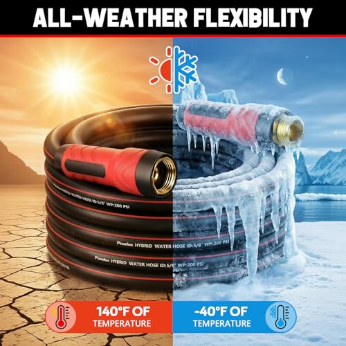 Garden Hose 100ft x 5/8", NON-EXPANDABLE Heavy Duty Hose with Nozzle - size: 100FT