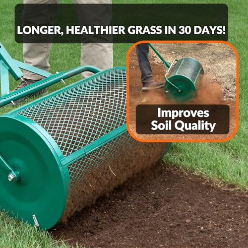 24 Inch Lawn Compost Spreader Roller with 2.66 Cu.Ft Steel Mesh Drum