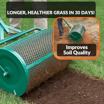 24 Inch Lawn Compost Spreader Roller with 2.66 Cu.Ft Steel Mesh Drum