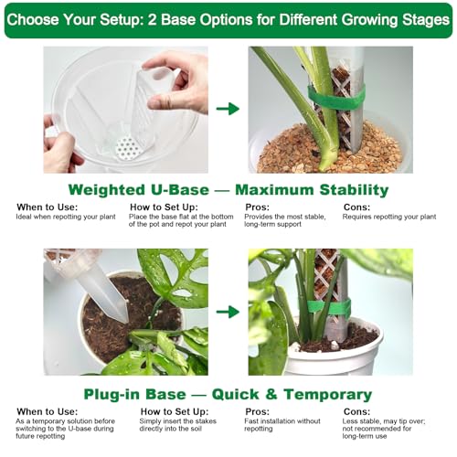 4 Pcs 9 Inch D Shaped Moss Pole with Watering Dripper, Plastic Moss Poles for Climbing Plants, Sturdy Monstera Plant Support, Self Watering Moss Pole Kit for Plants Indoor (1Pack 4Pcs-White) - size: 1Pack 4Pcs-White