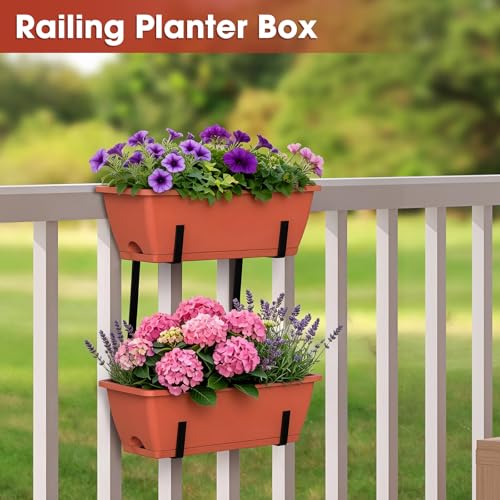 16.9 Inches Deck Railings Planter Box, 2Pcs Hanging Flower Pots, Red - color: Red