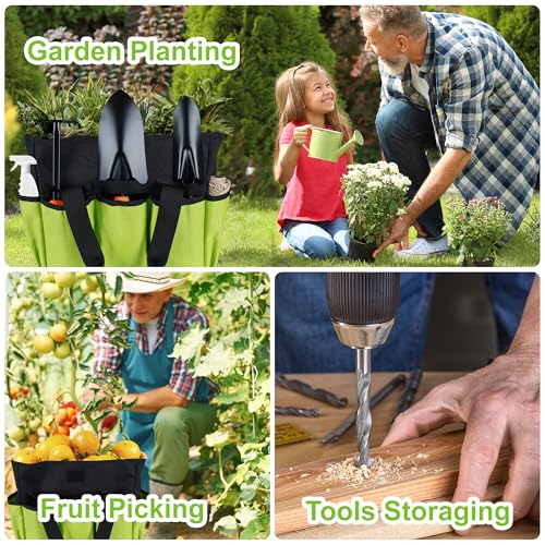 Portable Gardening Tool Tote Bag Organizer with 16 Pockets & Handle - color: Green