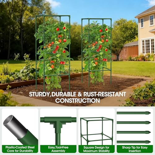 6 Pack Tomato Cages, 41.7" H Square Tomato Plant Stakes Support Cages Trellis for Garden Climbing Vegetables Flowers Fruits,Extra Bold - style: 6 Pack