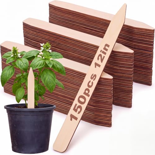 Suclain 150 Pack 12" Wooden Plant Label Natural Garden Tags Field Markers - size: 11.81 x 0.79 x 0.12 inches