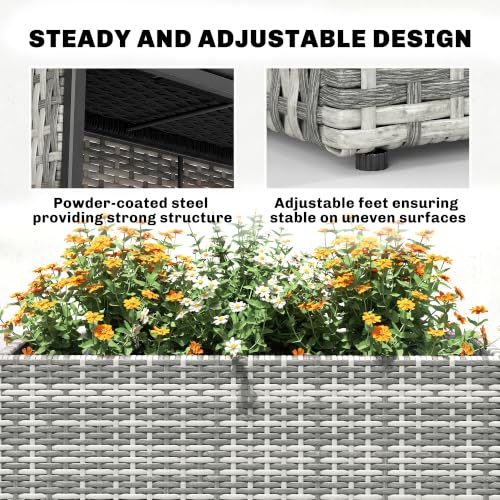 Outsunny Tall Rectangular Planter with Removable Liner PE Wicker Gray - color: Gray