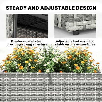 Outsunny Tall Rectangular Planter with Removable Liner PE Wicker Gray - color: Gray
