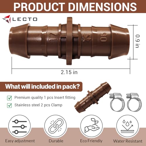 LECTO Universal 5/8", 1/2", .700" Drip Line Repair & Extension Kit – 3 Pack Plastic Couplers with 6 Stainless Steel Hose Clamps - style: Coupler