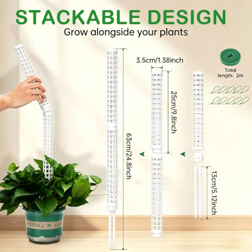 Stackable Small Moss Pole for Monstera Pothos, Fillable Support - size: 4pack,small,White