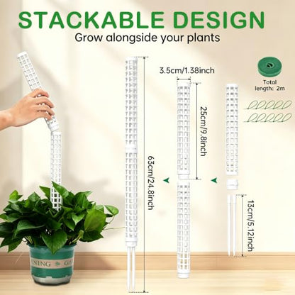 Stackable Small Moss Pole for Monstera Pothos, Fillable Support - size: 4pack,small,White