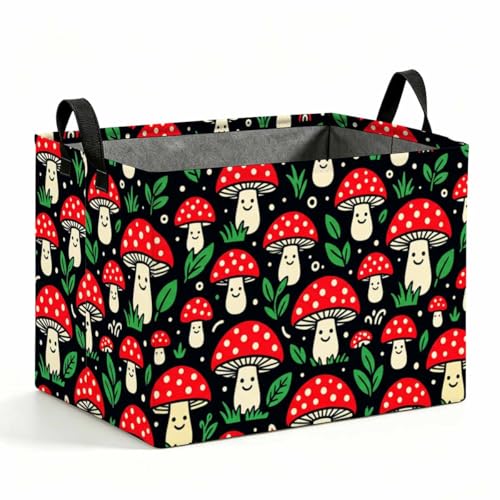 Cute Mushroom Storage Basket with Handles, Smiling Mushroom Laundry Hamper 56L Large Collapsible Organizer, Laundry Basket for Bathroom/Laundry/Bedroom - color: Cute Mushroom
