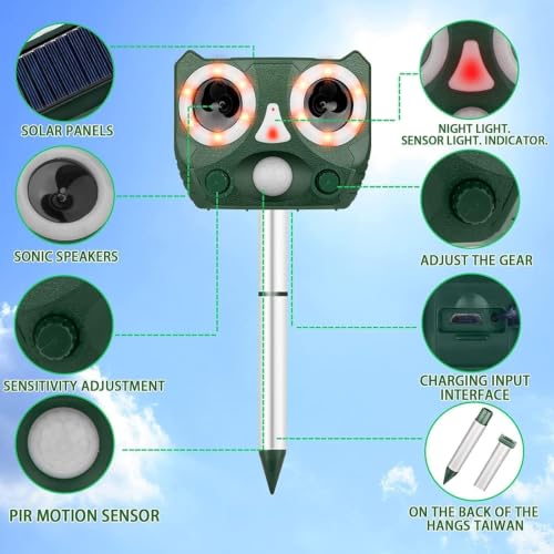 Ultrasonic Animal Repeller Outdoor with Motion Sensor LED Flash and 5 Modes