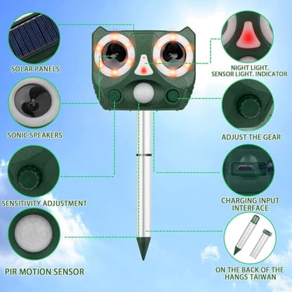 Ultrasonic Animal Repeller Outdoor with Motion Sensor LED Flash and 5 Modes