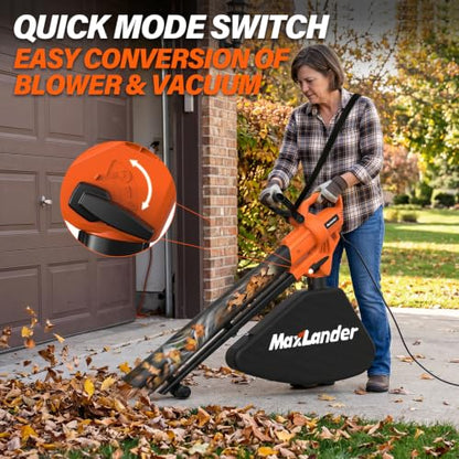 MAXLANDER 3 in 1 Electric Corded Leaf Blower, Leaf Vacuum and Leaf Mulcher - color: Amber