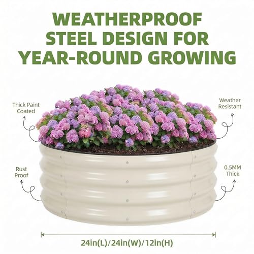 3Pcs Round Galvanized Raised Garden Bed 2x1 FT Metal Planter Box,White - color: White, size: 2x2x1FT(3Packs)