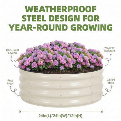 3Pcs Round Galvanized Raised Garden Bed 2x1 FT Metal Planter Box,White - color: White, size: 2x2x1FT(3Packs)