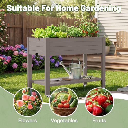 Fancyango Raised Garden Bed with Wheels 33.7" H -Gray - color: Gray, size: 33.7"H