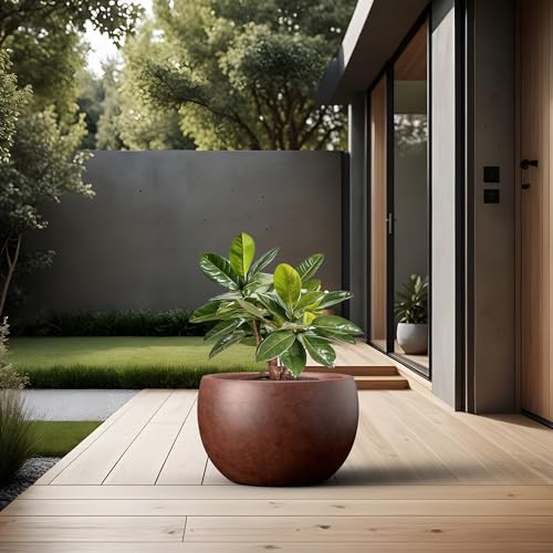 Kante Accent Round Bowl Rusty Concrete Planter 15.7" Dia, Outdoor - color: Rusty, size: 15.7" d