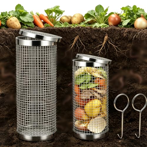 2 Pack Garden Worm Compost Bin,Stainless Steel Underground Worm Farm