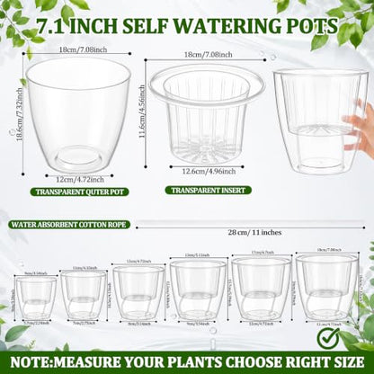 Self Watering Plant Pots, 7.1'', Transparent, 6 Pcs - color: Transparent, size: 7.1''