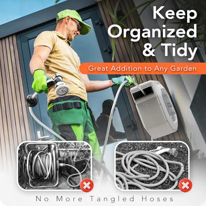 1/2" x 135 ft Heavy Duty Retractable Garden Hose Reel Grey - color: Grey, size: 1/2" 135 FT
