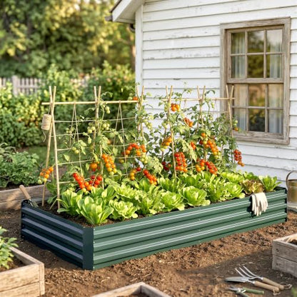 Outsunny 8' x 3' x 1' Galvanized Raised Garden Bed, Green - color: Green